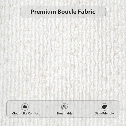 Merax King Size Luxury Bouclé Upholstered Bed Frame, White | Modern Curved Platform Bed with Rounded Headboard & Footboard, No Box Spring Needed, Solid Wood Slats Support, Easy Assembly - size: King