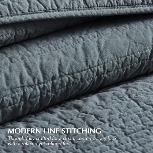 EVERGRACEHOME 100% Cotton Modern Lines Quilt Set Queen Size, Midnight Blue | Pre-Washed Soft Cotton, Striped Coverlet Bedspread, 3 Piece Lightweight Bedding Set for All Season, with 2 Pillow Shams - color: Midnight Blue, size: Full/Queen (92" X 92")