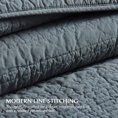 EVERGRACEHOME 100% Cotton Modern Lines Quilt Set Queen Size, Midnight Blue | Pre-Washed Soft Cotton, Striped Coverlet Bedspread, 3 Piece Lightweight Bedding Set for All Season, with 2 Pillow Shams - color: Midnight Blue, size: Full/Queen (92" X 92")