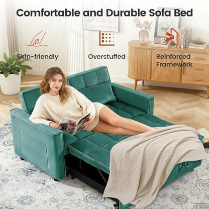 Sleeper Sofa Bed with Adjustable Backrest & Side Pockets, Green | Adjustable Backrest & Side Pockets,Pull Out Sofa,Comfortable Fabric - color: S-green-s2