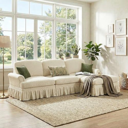 Modular Sectional Sofa Couch, Comfy Chenille Sofa with Removable Ruffled Skirt, Flared Armrests, Sturdy Legs, Convertible Sectional for Living Room, Bedroom, Apartment (Beige) - color: Beige, size: 107.1 Inch L