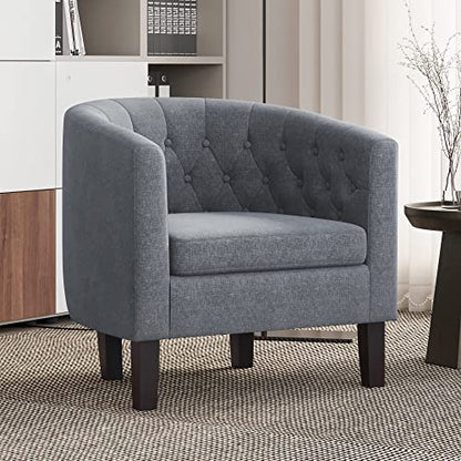 BELLEZE Accent Barrel Arm Chair, Set of 2 Modern Comfy Upholstered Tufted Club Chair with Sturdy Legs and Linen Fabric for Bedroom Living Room - Gray - color: Grey, size: 2 x Linen Chair