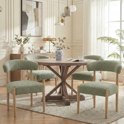 VKNOW Wooden Dining Chairs Set of 2 with Rubberwood Legs, Curved Backrest | Modern Upholstered Dining Chairs with Thickened Cushion, Soft Chenille Fabric, for Dining Room/Kitchen, Green - color: Green, size: Set of 2