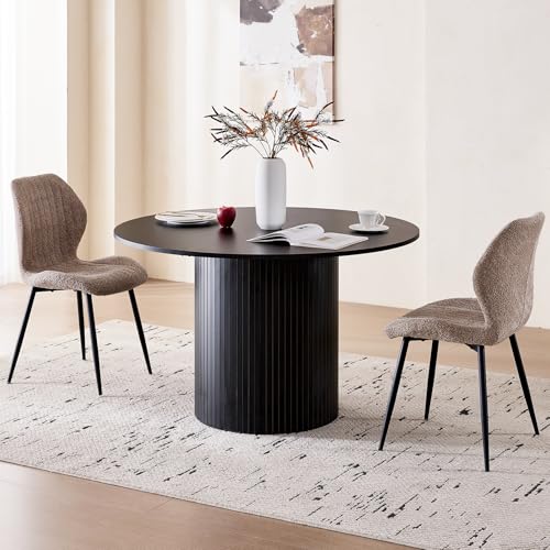 47" Round Dining Table for 4, Black Modern Kitchen Table Circle Pedestal Dinner Table, φ47.2 x H 29.5" - color: Basic Black 47