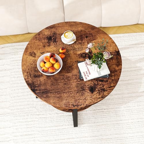 Round Coffee Table with Storage,Metal Small Coffee Table,Brown | 2-Tier Circle Small Coffee Table for Living Room, Metal Frame/Wood Look,Modern Sofa Table Center for Home Office - color: Brown