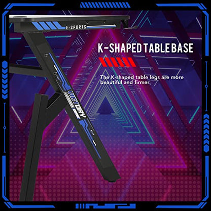 FDW Computer Desk Gaming Desk Student PC Desk Writing Desk Office Desk Modern Ergonomic Racing Style Table Workstation Carbon Fiber Headphone Hook (47in, Blue) - color: Blue, size: 47 In R Shaped