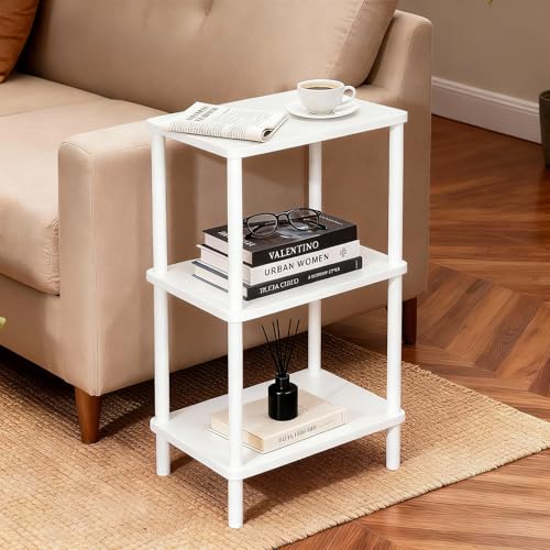 YGYQZ 3 Tier White Side Table ，Small End Table with Solid Wood Legs，28' Tall Bedside Table with Storage Shelf，Nightstand for Small Spaces，Living Room,Bedroom，Bathroom,No Tool Installation - color: Tall-white