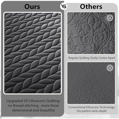 MOONLIGHT20015 Quilt Queen Size (90" x 96") with 2 Pillow Shams (20" x 26"+2") for All Season - 3 Pcs Lightweight Bedding Set Reversible Coverlet Embossed Quilted Bedspread (Charcoal/Dark Grey) - color: Charcoal/Dark Grey, size: Full/Queen