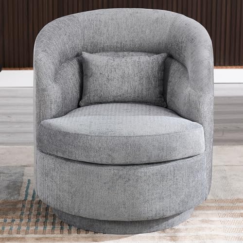 Swivel Accent Chair Set of 2, 360 Degree Round Swivel Barrel Chair with Pillow, Upholstered Comfy Barrel Armchair Single Club Sofa Chair for Living Room, Bedroom, Reading Room,Dark Grey - color: Dark Grey-set of 2