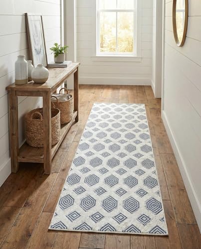 Rugs.com - Sabrina Soto Casa Rug – 8 Ft Runner Navy Blue Textured Cotton Runner Modern Geometric Design, Perfect for Hallways and Entryways - color: Navy Blue, size: 2'3" x 8' (Runner)