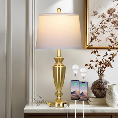 Rinweey 27" Gold Table Lamp Single, Touch Control Modern Bedroom Lamp with USB A+C Ports, 3-Way Metal Bedside Lamp, Elegant Brass Table Lamp for Night Stand Desk Side Table Office (Bulb Inclued) - color: Gold-27"H-1PK