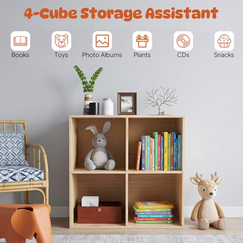 4 Cube Storage Organizer, Solid Wood Bookshelf with Back Panel, Floor Standing Open Bookcase, Vertical or Horizontal Shelf Unit for Living Room Office (23.6" L x 11.8" W x 23.6" H) - size: 4-Cube