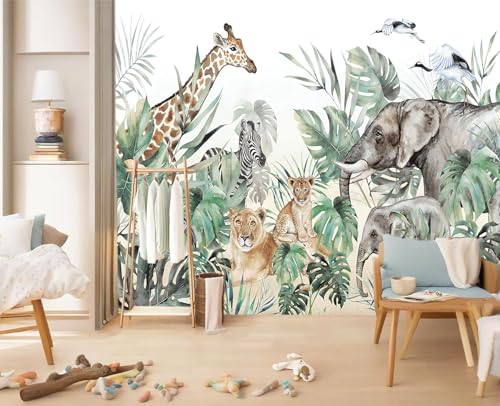 YIHWM-Peel and Stick Animal Wallpaper Tropical Rainforest Zoo Theme Mural | Tear-resistant,with a substantial feel;Will not be damaged during repositioning.Boy's Room,kids room wallpaper.S-80"x58" - color: Yh13, size: 80"x58"