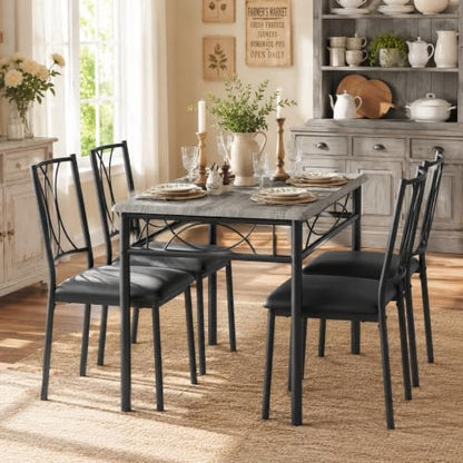 CABIHOME Dining Table Set - 5 Piece Rectangle Kitchen Table with 4 Upholstered Chairs, Perfect for Small Spaces & Apartments - Retro Gray - color: Retro Gray, size: Table with 4 Upholstered Chairs