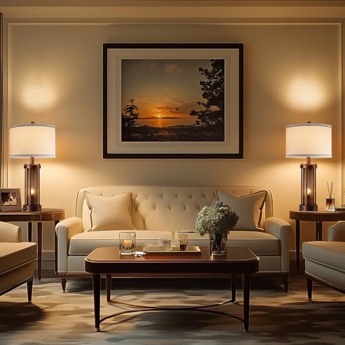 RORIA Set of 2 Farmhouse Table Lamps for Living Room with 2 USB Ports | Rustic Bedside Lamps, Bedroom Nightstand Lamp with Amber Frosted Glass Nightlight, Entryway, Office, 4 Bulbs Includes - color: Red Bronze
