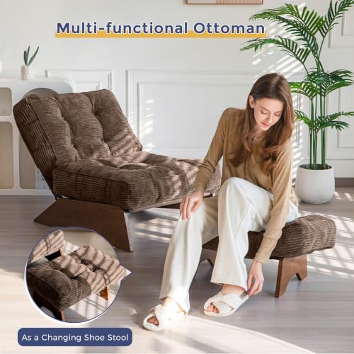 MAXYOYO Accent Chair with Ottoman, Lounge Chair with Adjustable Backrest | Tufted Living Room Chair Upholstered Lounge Chair with Footrest Set, Modern Chair for Reading Room, Brown - color: Brown