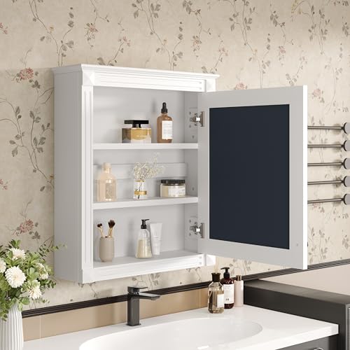 Merax Bathroom Medicine Cabinet with Mirror Door & Adjustable Shelves | 24" x 28" Wall Mounted Bathroom Storage Cabinet with Mirror, Over the Toilet Bathroom Wall Cabinet - color: White, size: 24"