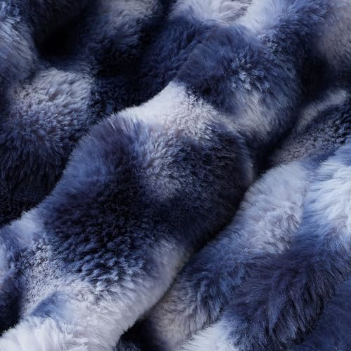 Faux Fur Throw Blanket, Ultra Soft Fuzzy Plush Bubble Blanket for Couch, Bed & Living Room, 60"x80", Tie-dye Blue - color: Tie-dye Blue, size: 60" x 80"