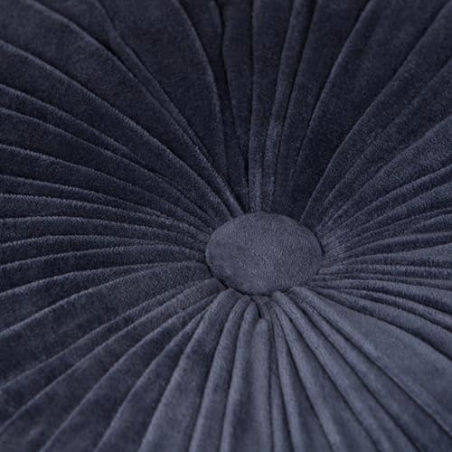 SIMPLIHOME Safford 20" Wide Square Pouf in Black/White PET Polyester | Boho footstool, extra seating for home living room or bedroom with button-tufted pleated design, assembled; pouf ottoman. - color: Navy, style: Pouf