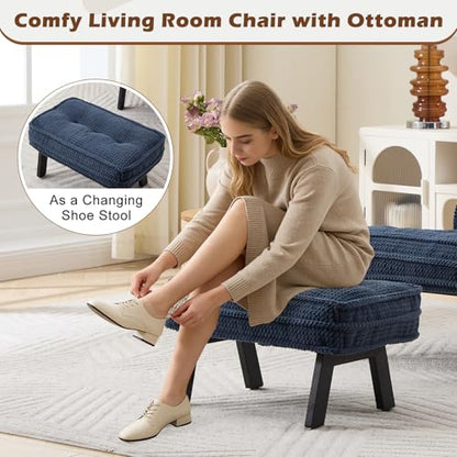 ANJ Accent Chair with Ottoman Adjustable Backrest, Blue Living Room Chair Tufted Upholstered Lounge Chair with Footrest Set, Modern Chair Cozy Reclining Chair for Reading Room Bedroom - color: Blue, size: 1