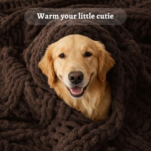 Battilo Chunky Knit Throw Blanket for Couch, 50"x60", Chocolate Brown | Hand Knit, Gift Blanket, Cozy Warm Thick Soft Chenille Throw Blanket for Bed, Sofa, Chair, Living Room - color: Brown