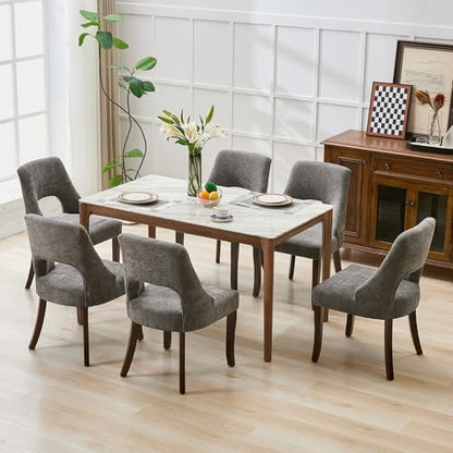 UVV Wooden Dining Chairs Set of 2, Mid Century Modern Upholstered Dining Room Chair Kitchen Chairs, Chenille Dinner Chair with Solid Wood Legs for Kitchen Dining Room, Dark Grey - color: Dark Grey, size: Set of 2