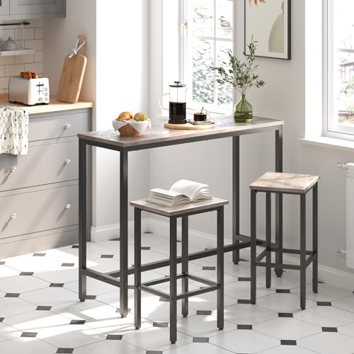 HOOBRO Bar Table and Chairs Set, 47.2” Rectangular Pub Table with 2 Stools for Small Space, 3-Piece Breakfast Set, Sturdy Metal Frame, Easy to Assemble, Greige BG52BT01 - color: Greige + Black