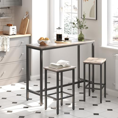 HOOBRO Bar Table and Chairs Set, 47.2” Rectangular Pub Table with 2 Stools for Small Space, 3-Piece Breakfast Set, Sturdy Metal Frame, Easy to Assemble, Greige BG52BT01 - color: Greige + Black