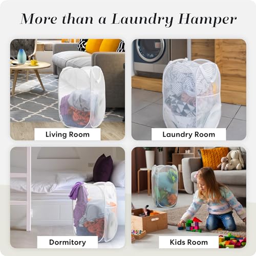 Handy Laundry Pop Up Laundry Hamper 71L Sturdy Collapsible Mesh (White) | Collapsible Mesh Pop Up Hamper, Wide Opening, Side Pocket, Breathable, Sturdy, Foldable, Space-Saving for Clothes Storage - color: White