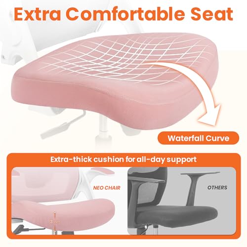 NEO CHAIR Office Desk Chair with Ergonomic High Back Mesh Headrest, Pink | Adjustable Headrest and Lumbar Support with Flip-Up Armrests Designed for Extended Sitting Comfort While Saving Space - color: Pink