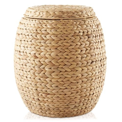Casafield Round Storage Basket with Lid - Natural, Handwoven Water Hyacinth Organizer for Laundry, Blankets, Plants, Bedroom, Living Room, Home Office - color: Natural