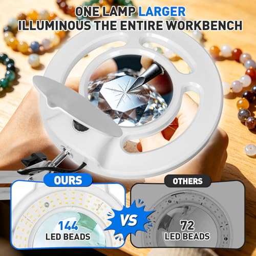KIRKAS Magnifying Glass with Light, 2,200 Lumens Magnifying Lamp 12X | with Clamp, Stepless Dimmable Real Glass Lens Magnifier, Adjustable Arm Workbench Light for Close Work Hobby Repair - White - color: White