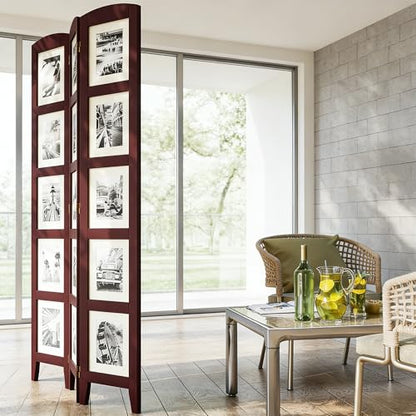 SZQINJI 3 Panel Photo Room Divider Screen, Walnut | Divider for Room Separation, for 8x10 Picture Frame Without Mat, for 5x7 Photo With Mat, Foldable, Mother Day's Gift - color: Walnut