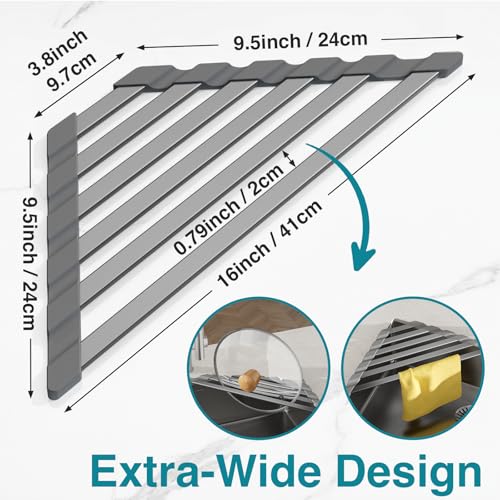 COOL-ANGLE Triangular Corner Sink Drying Rack, Aluminum, 16"x9.5", Gray | Heat Resistant Trivet, Supports Up To 60 Lbs, Rust-Proof Aircraft Aluminum, Ideal For Square Sinks With 0.8 Inch Ledge - size: Triangle 16'' x 9.5''