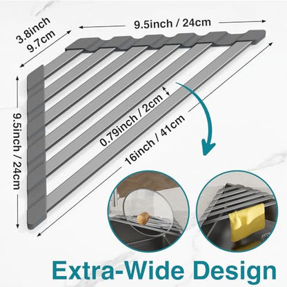 COOL-ANGLE Triangular Corner Sink Drying Rack, Aluminum, 16"x9.5", Gray | Heat Resistant Trivet, Supports Up To 60 Lbs, Rust-Proof Aircraft Aluminum, Ideal For Square Sinks With 0.8 Inch Ledge - size: Triangle 16'' x 9.5''