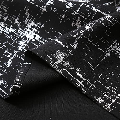 Taisier Home Silver Foil Print Linen Textured Curtains Geometric Dots Pattern Design Curtains for Nursery Toy Room Thermal Insulated Window Treatment 2 Panels 45" L,Black and Silver Drapes Print - color: Black/Silver, size: 52"W x 45"L (Pack of 2)