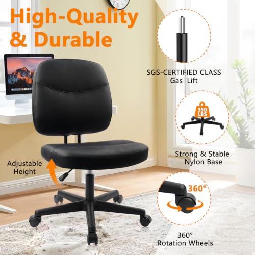CLATINA Armless Home Office Chair,Small PU Leather Ergonomic Low Back Desk Chair with Lumbar Support and Wheels, Adjustable Height 360° Swivel Rolling Computer Task Chair, Black, 8 Pack - color: Black-heihu, size: 8 Pack