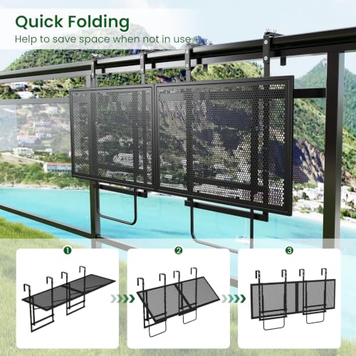 Tangkula Balcony Railing Table, 48" Outdoor Space-Saving Folding Hanging Table with 5-Level Adjustable Height, Metal Frame, Fits Railings Up to 1.5"-3.5" Thick for Patio, Porch, Deck - size: 48" x 16" x 23.5"-31"