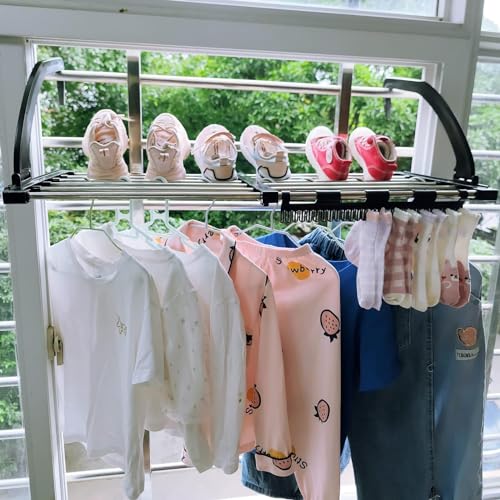 Portable Clothes Drying Rack for Balcony,29"x13" Foldable Railings Windowsill, Retractable Radiator Clothes Airer,Folding Towel Rack Indoor Outdoor Travel RV Laundry Rack with Clips - size: A-29"x13"