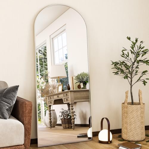 HARRITPURE 56"x21" Arched Full Length Mirror Floor Mirrors | Free-Standing Wall Mounted or Leaning Dressing Mirror with Aluminum Alloy Frame Modern & Contemporary Decor for Home, Silver - color: Silver, size: 56"L x 21"W