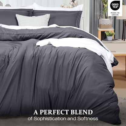 Duvet Cover Full, 3 Piece Cotton Like Polyester With Zipper Closure, Grey | Extra Soft and Breathable, Wrinkle & Fade Resistant, Includes Duvet Cover and 2 Pillow Shams, Comforter Not Included, OekoTex - color: Grey, size: Full - Duvet Cover Set