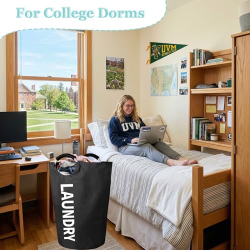 WOOHA 125L Large laundry basket,Collapsible laundry hamper, Tall Clothes Baskets Folding Washing Bin Foldable Fabric Hamper Bags for Bedroom, Closet,Bathroom,College,laundry bag,Black - color: Black, size: 125L-XXXL