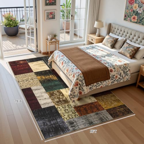 5x7 Area Rugs for Living Room, Washable Non Slip Bedroom Rug, Soft Low Pile Large Modern Geometric Carpet Indoor for Dining Room Kids Room Nursery Office - color: Multi Color, size: 5' x 7' (Rectangular)