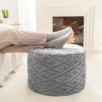 Poofieotto Round Pouf Ottoman, Couch Foot Rest,Light Gray, 20 x 20 x 14 in | All-One Foam Pouf, Ottoman Coffee Table,Couch Foot Rest,Chair Footrest,Remov. Cover, Perfect for Living Room, Bedroom & Dorm - color: Light Gray