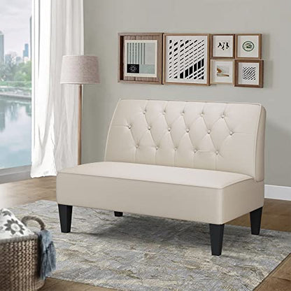 annjoe Button Tufted Loveseat Settee Upholstered Sofa Backrest Buckle Couch Banquette Bench for Dining Room Living Room Bedroom Funiture - color: Beige