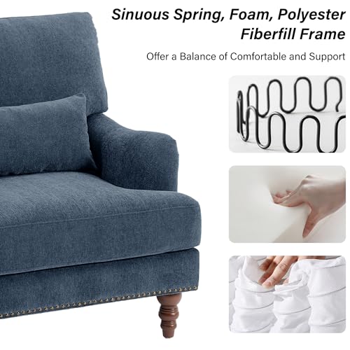 Mid-Century Modern Accent Chair with Lumbar Pillow, Navy, 2 Pack | Upholstered Chenille Armchair, Solid Wood Frame & Legs, Comfy Reading Lounge Sofa for Living Room Bedroom, & Small Spaces - color: Chenille Navy, size: 2 Seat
