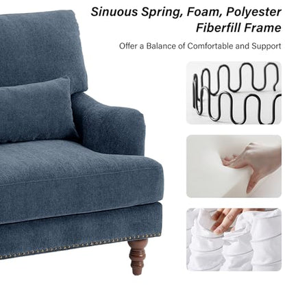 Mid-Century Modern Accent Chair with Lumbar Pillow, Navy, 2 Pack | Upholstered Chenille Armchair, Solid Wood Frame & Legs, Comfy Reading Lounge Sofa for Living Room Bedroom, & Small Spaces - color: Chenille Navy, size: 2 Seat