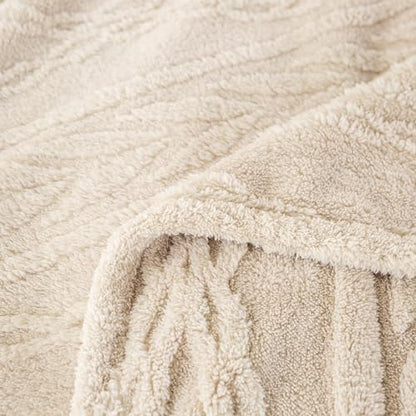 YUSOKI Sherpa Fleece Large Throw Blanket, Linen, 50"x65" | 3D Stylish Design,320GSM, Non-Shedding, Lightweight for All Season Use, stays fluffy after repeated washes, Perfect Gifts - color: Linen-(without Pillows), size: Throw (50" x 65")