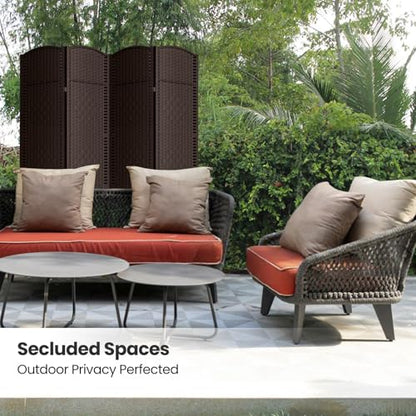 4 Panel Folding Room Divider,Woven Privacy Screen,Chocolate | Solid wood frame, handcrafted diamond pattern, 6FT tall, extends to 63 inches wide, no assembly required - color: Chocolate, size: 4-Panel