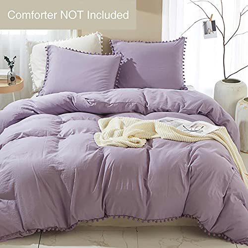 ETDIFFE Lavender Boho Duvet Cover Set Twin Size, 2 Piece, 68x90 Inch | Bohemian Purple Pompom Microfiber Bed Comforter Cover Set, Farmhouse Soft & Lightweight Bedding Quilt Cover - color: Lavender, size: Twin (One Pillowcase, No Comforter)